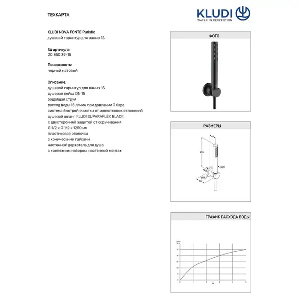 Kludi Nova Fonte Душовий гарнітур, чорний мат (2085039-15)
