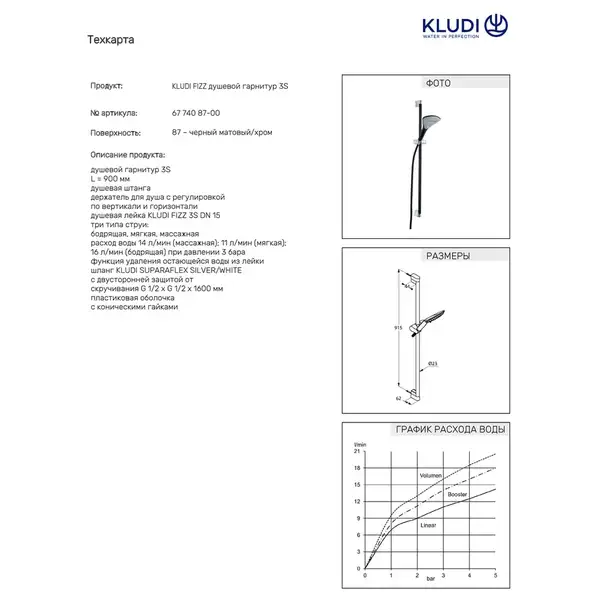 Душова стійка Fizz 6774087-00 3S 900 мм чорна Kludi НІМЕЧЧИНА