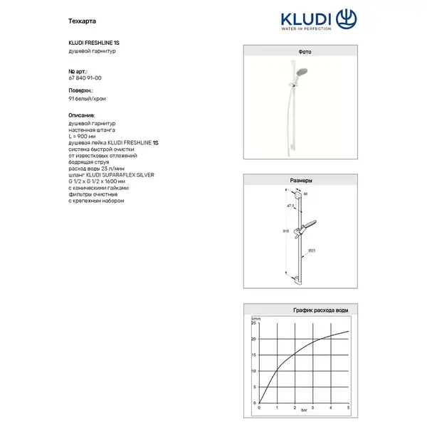 Kludi Freshline Душевая штанга, белая (6784091-00)