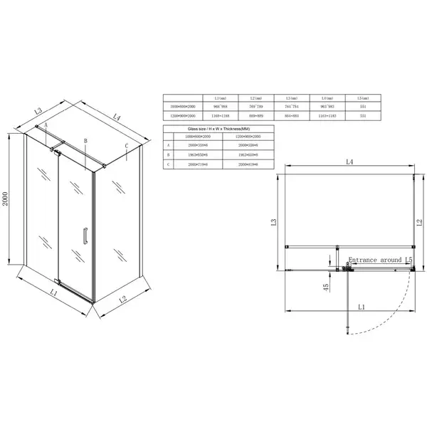KOER SR SC02 Душова кабіна, хром (KR5355)