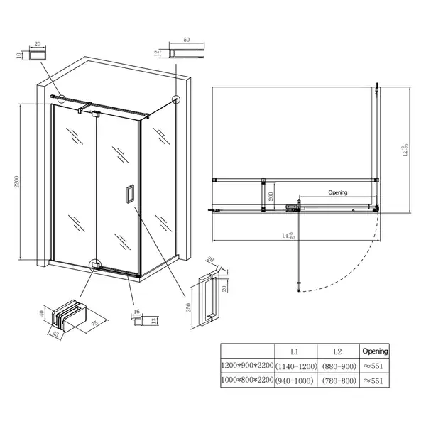 KOER SR SC02 Душова кабіна, хром (KR5355)