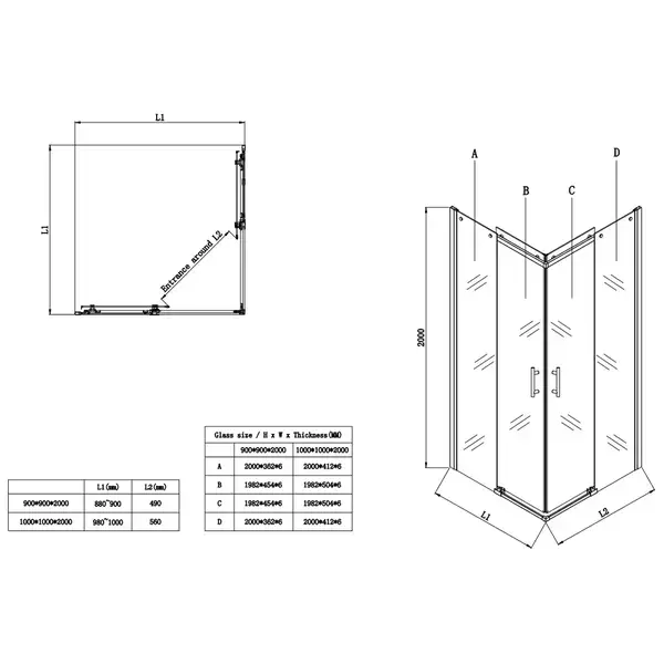 Душова кабіна без піддону Koer SR SC03-100x100x200-TR-01 прозоре скло Easy Clean 6мм, хром (KR5357)