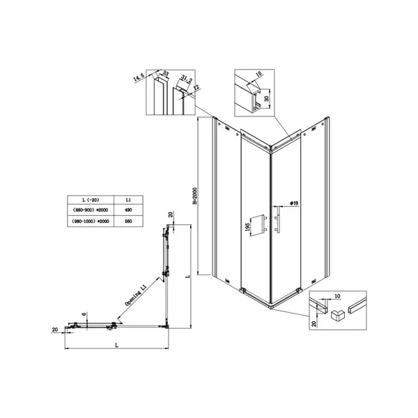 Душова кабіна без піддону Koer SR SC03-100x100x200-TR-01 прозоре скло Easy Clean 6мм, хром (KR5357)