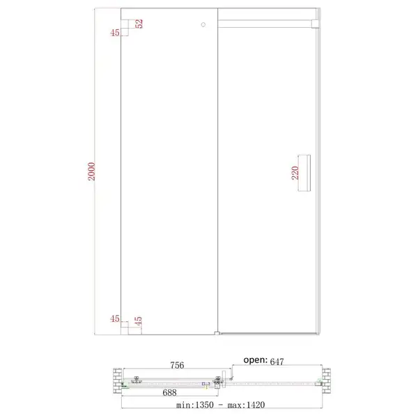 Koer SR SD02-140x200 Двері в нішу, прозоре скло, хром (KR5383)
