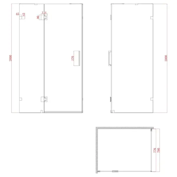 KOER SR SW04 Боковая стенка для душа, прозрачное стекло, хром (KR5389)