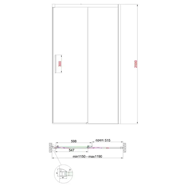 KOER SR SD05 Дверь в душевую нишу, прозрачное стекло (KR5405)