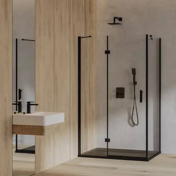 душова кабіна Omnires Manhattan 90x100 безпечне скло чорний матовий (MH9010BLTR)