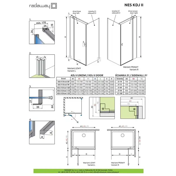 Radaway NES KDJ II 90 Душевая дверь, правая, хром (10032090-01-01R)