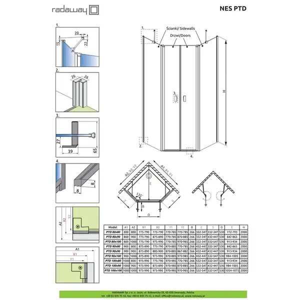 Radaway NES PTD Душевая дверь, хром, прозрачное (10051000-01-01)