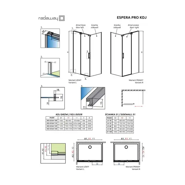 Radaway Espera Pro KDJ 440 Душевая стенка, хром (10092100-01-01L)