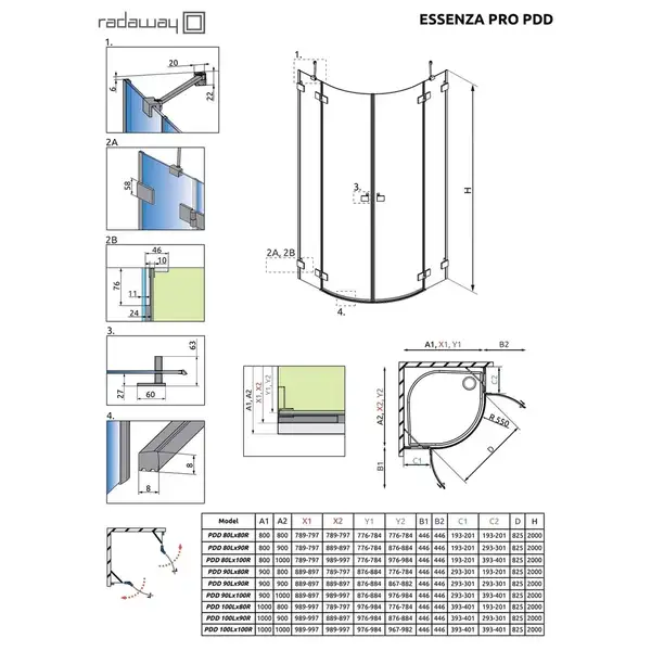Душова кабіна напівкругла (половина) Essenza Pro Black PDD 80 права, RADAWAY (10095080-54-01R)