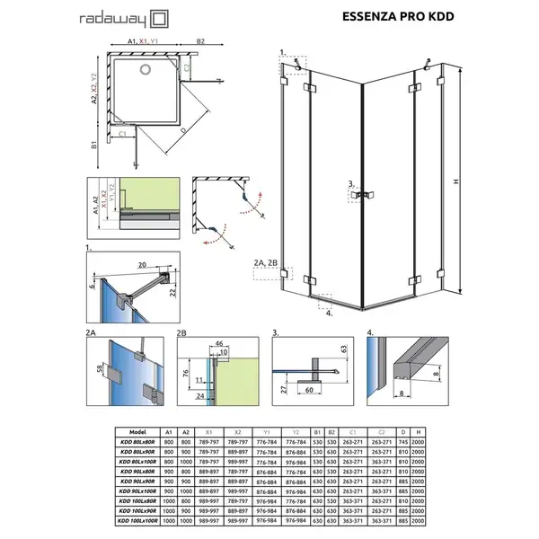 Душова кабіна (половина) Essenza Pro Black KDD 100 права, RADAWAY (10096100-54-01R)