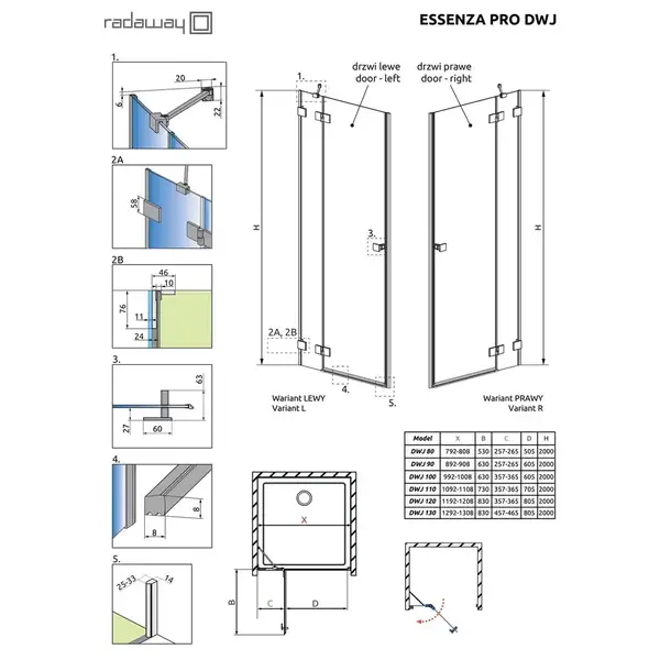 Душові двері Essenza Pro Gold DWJ 110 праві, RADAWAY (10099110-09-01R)