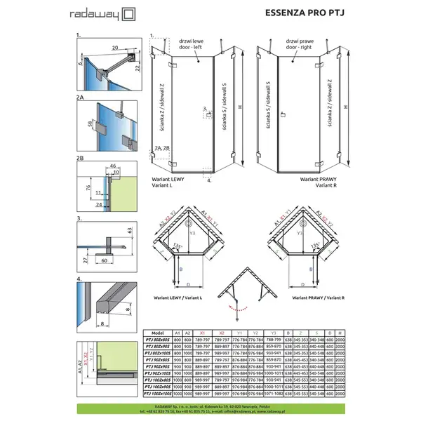 Душові двері Essenza Pro Gold PTJ ліві, RADAWAY (10100000-09-01L)