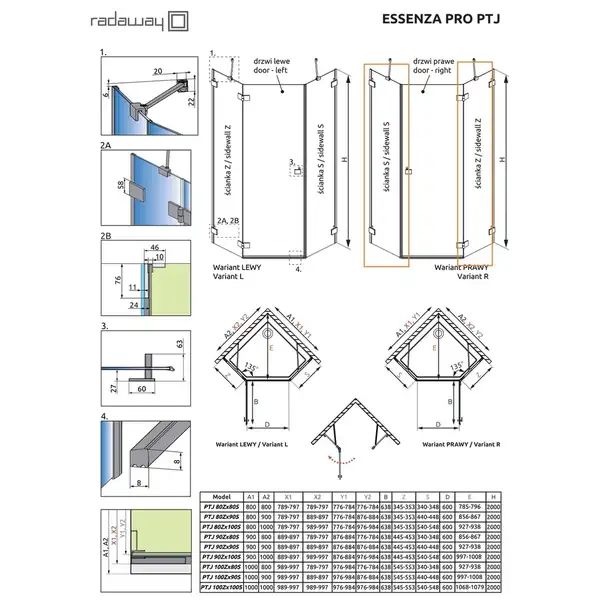 Комплект бокових стінок Essenza Pro PTJ 80 Z x 80 S, RADAWAY (10100100-01-01)