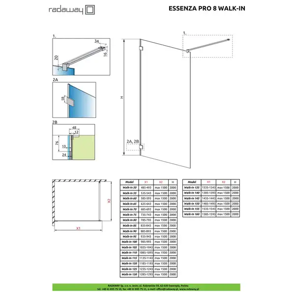 Душова стінка Essenza Pro 8 Gold Walk-in 155, RADAWAY (1012155-09-01)