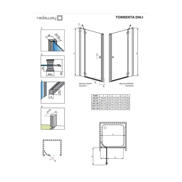 Radaway Torrenta DWJ 90 Душові двері, ліві, хром/прозора (31900-01-01N) (131900-01-01)