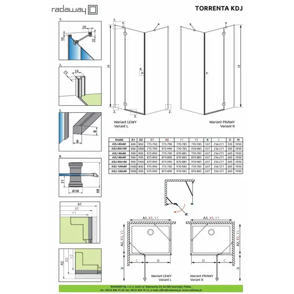 Radaway Torrenta KDJ 90 Душова кабіна, хром/прозора (132202-01-01R)