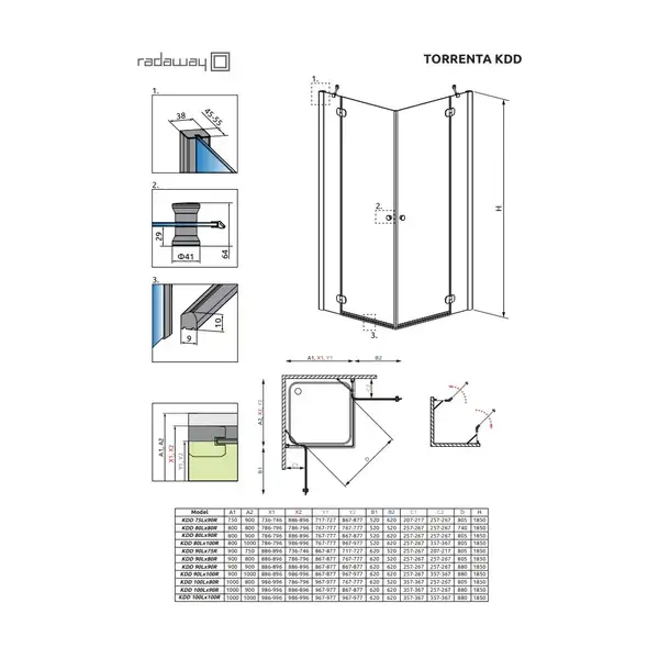 Душова кабіна квадратна Torrenta KDD 80L×80R, (32262-01-01N) RADAWAY (132262-01-01)