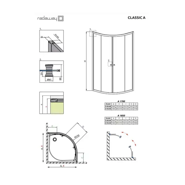 Душова кабіна напівкругла Classic A 80×80×185, RADAWAY (30010-04-08)