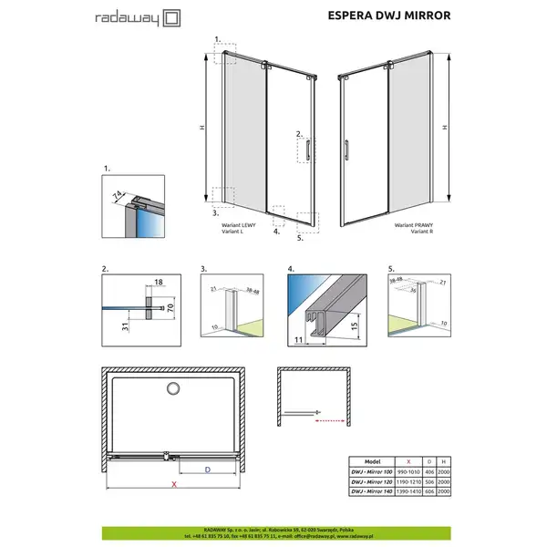 Radaway Espera DWJ Mirror 100 R, душові двері, хром (380110-71R)