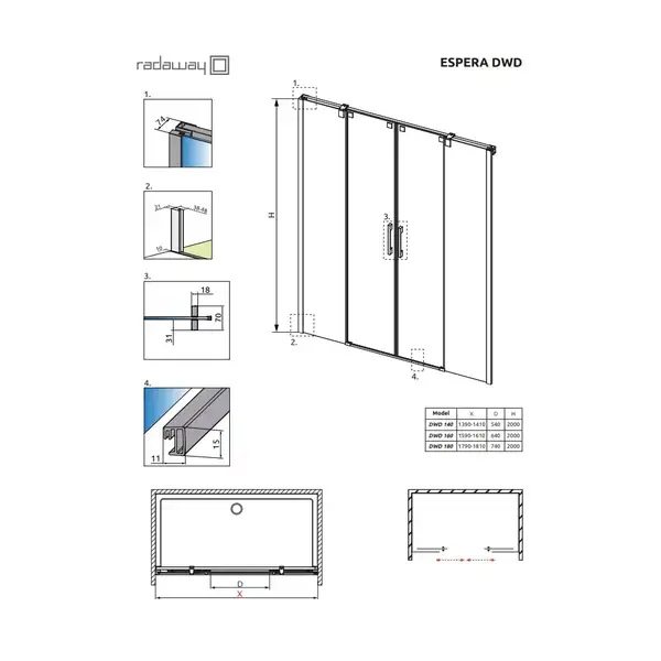 Radaway Espera DWD Душова стінка, хром/прозоре (380228-01)