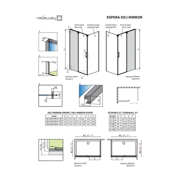 Душова стінка Espera KDJ Mirror 550 права, RADAWAY (380232-71R)