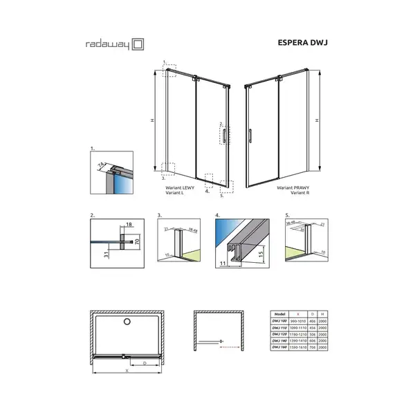 Radaway Espera DWJ 795L Душові двері, хром (380795-01L)