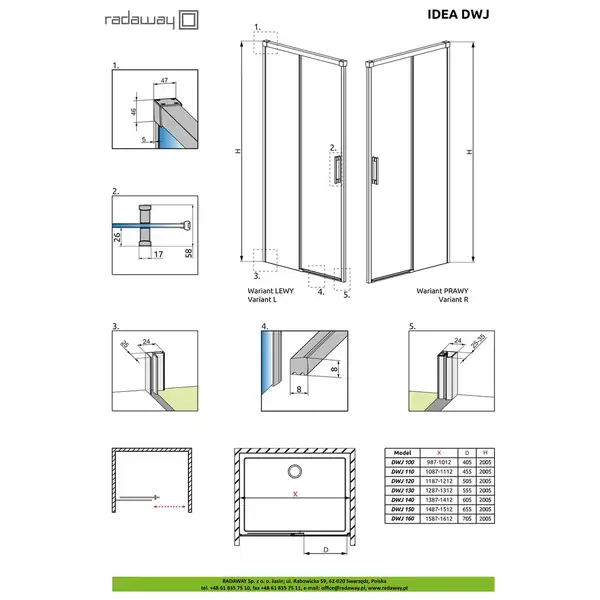 Душові двері Idea Gold DWJ 150 L RADAWAY (387019-09-01L)