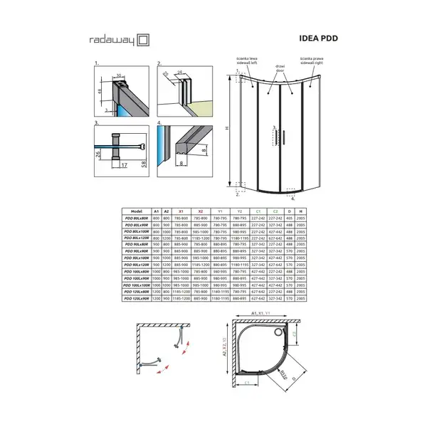 Комплект бокових стінок Idea Black PDD 90L×90R, RADAWAY (387140-54-01)