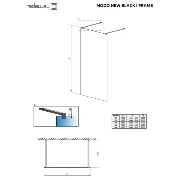 Душова стінка Modo New Black I 140 Frame RADAWAY (388144-54-58)