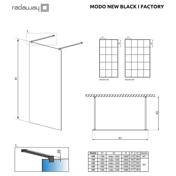 Душова стінка Modo New Black I 150 Factory RADAWAY (388154-54-57)