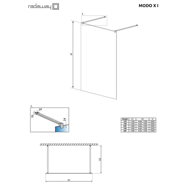 Душова стінка Modo X I 160 RADAWAY (388364-01-01)