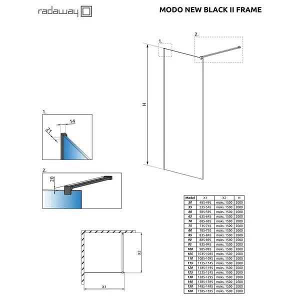 Душова стінка Modo New Black II 80 Frame RADAWAY (389084-54-56)