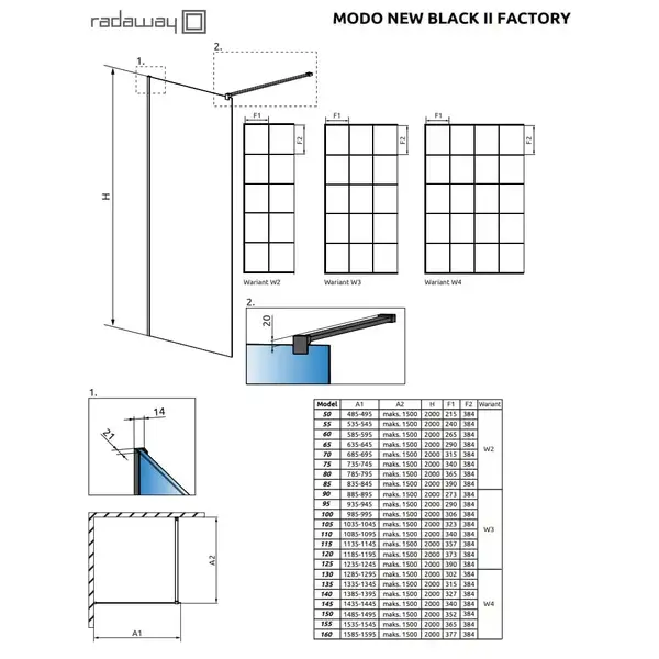 Душова стінка Modo New Black II 155 Factory RADAWAY (389155-54-55)