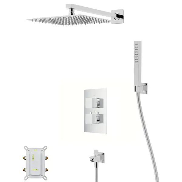 Душевая система с изливом и термостатом CORSAN ANGO 25 CHROME + BOX скрытого монтажа (ZA25TCHW)