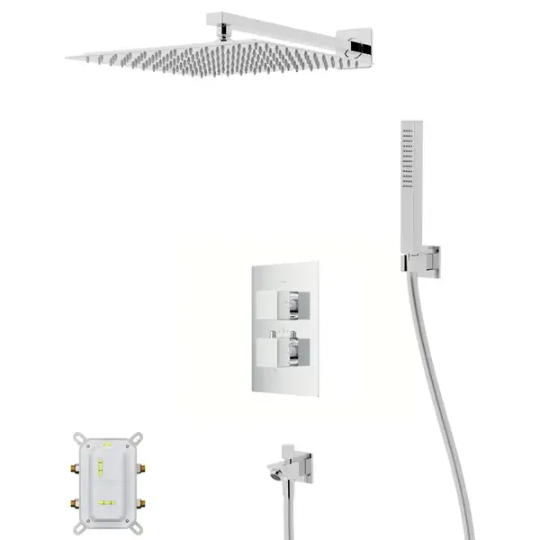 Душевая система с изливом и термостатом CORSAN ANGO 30 CHROME + BOX скрытого монтажа (ZA30TCHW)