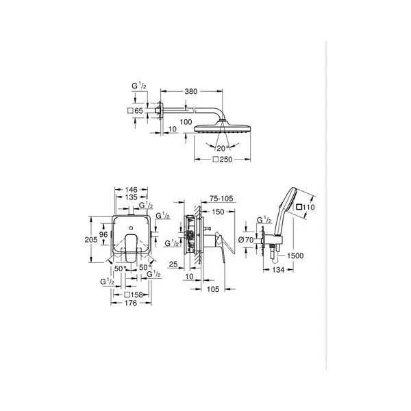Grohe Cubeo Tempesta 250 Душ, черный матовый (1053362430)