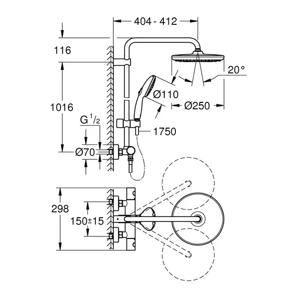 Grohe Tempesta System 250 Душевая система, черный матовый (266702431)