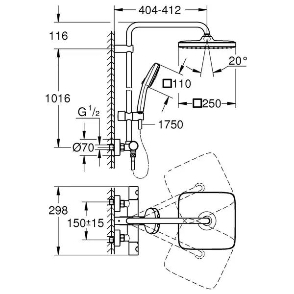 Grohe Tempesta System 250 Cube Душевая система, хром (266892431)