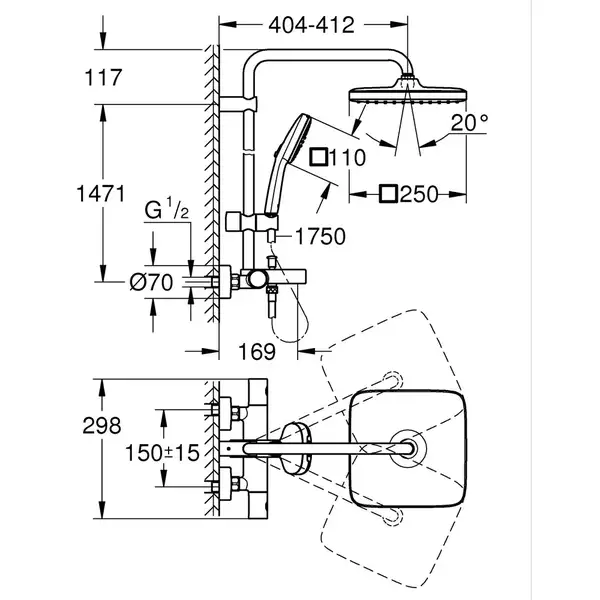 Grohe Tempesta System 250 Cube Душова система для ванни, хром (26691001)