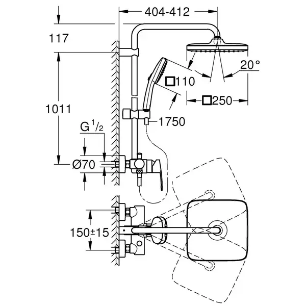 Grohe Tempesta System 250 Cube Душова система, хром (26692001)