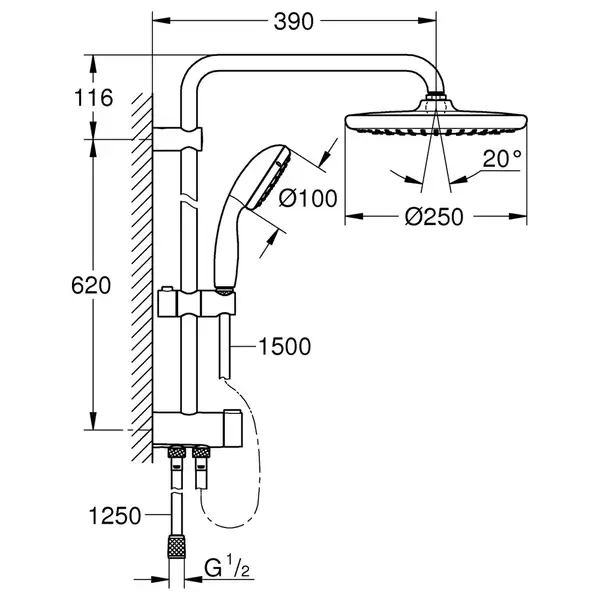 Душова система Flex для настінного монтажу Grohe Vitalio Start System 250 26817000