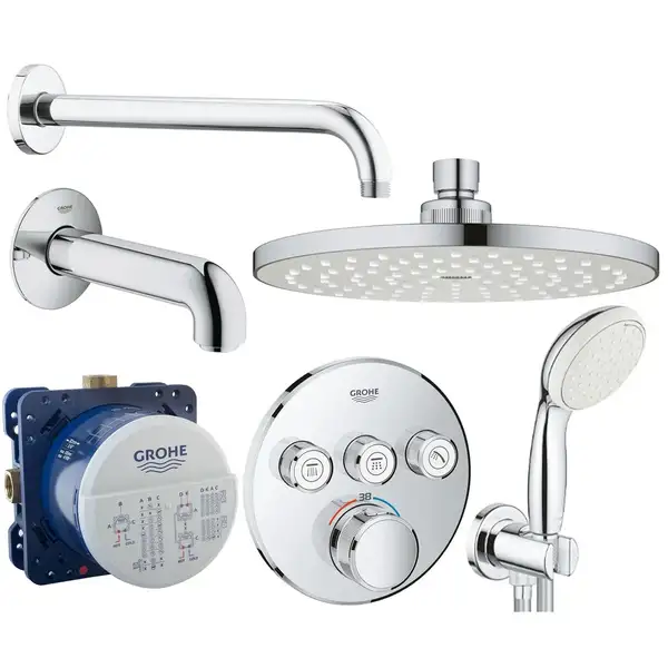 Душевая система скрытого монтажа Grohe Grohetherm SmartControl на 3 потребителя (цвет - хром) (3461402L) фото 1 Aquada.com.ua
