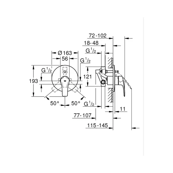 Grohe Eurosmart Прихована душова система, хром (UA25183003)