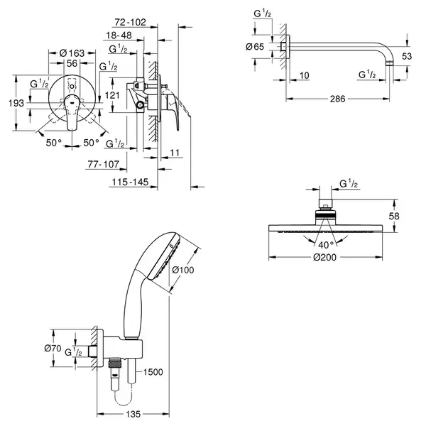 Душова система прихованого монтажу зі змішувачем Grohe Eurosmart New (UA25183004)
