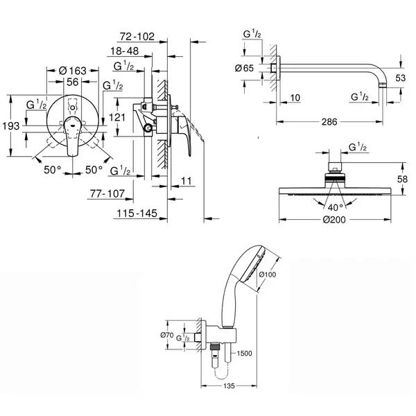 Душова система прихованого монтажу зі змішувачем Grohe Eurosmart New (UA25183004)