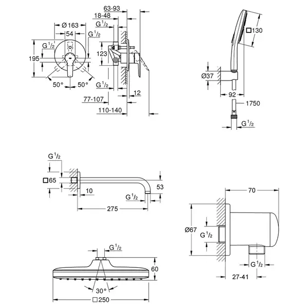 Душова система на 2 споживача прихованого монтажу Grohe Start UA25183007