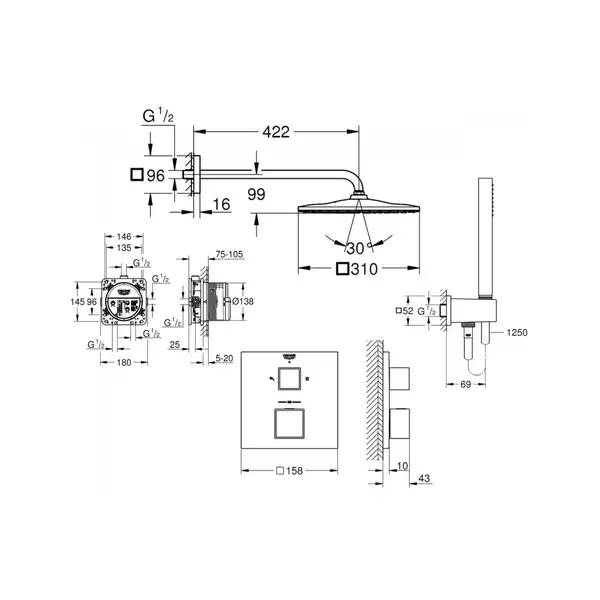 Комплект для душа Grohe Grohtherm Smartcontrol з Rainshower Mono 310 Cube, хром (UA26405SC0)