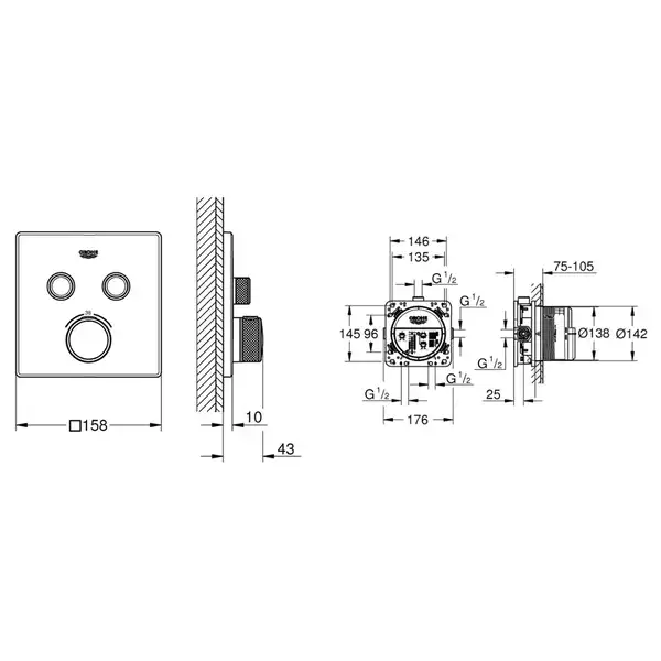 Душовий комплект із New Tempesta 250 Grohe Grohtherm SmartControl UA26415SC1 (UA26415SC1)